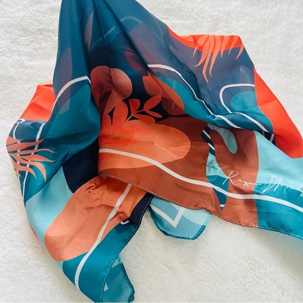 Goody Reyna Noriega Collab Ouchless Satin Hair Scarf Orange Teal Brown Blue.
